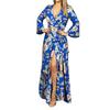 Women's Fashion V-neck Long-Sleeved Print Oversized Strappy Long Dresses