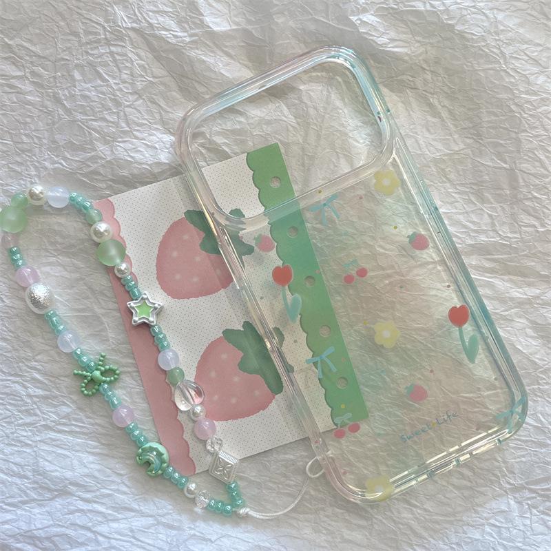 Green Pink Plaid Tulip Strawberry Semi-Transparent Phone Case for iPhone 17/16 Pro Max/15/14