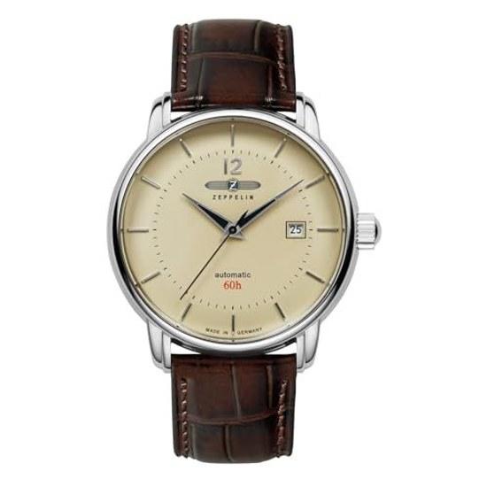 ZEPPELIN Mens Watch LZ120 Bodensee 8160-5 Automatic 5 ATM Water Resistant Mineral Glass Beige Dial Stainless Steel