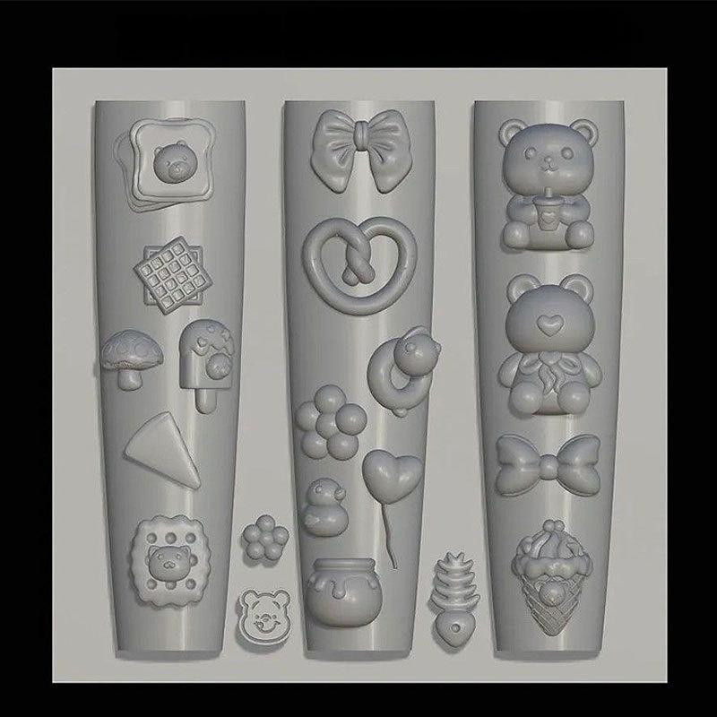 

Ice Cream Bread 3D Silicone Nail Mold Cartoon Bear Nails Templates Diy Nail Art Decorations Stamping Plates Manicure Design Tool ONESIZE