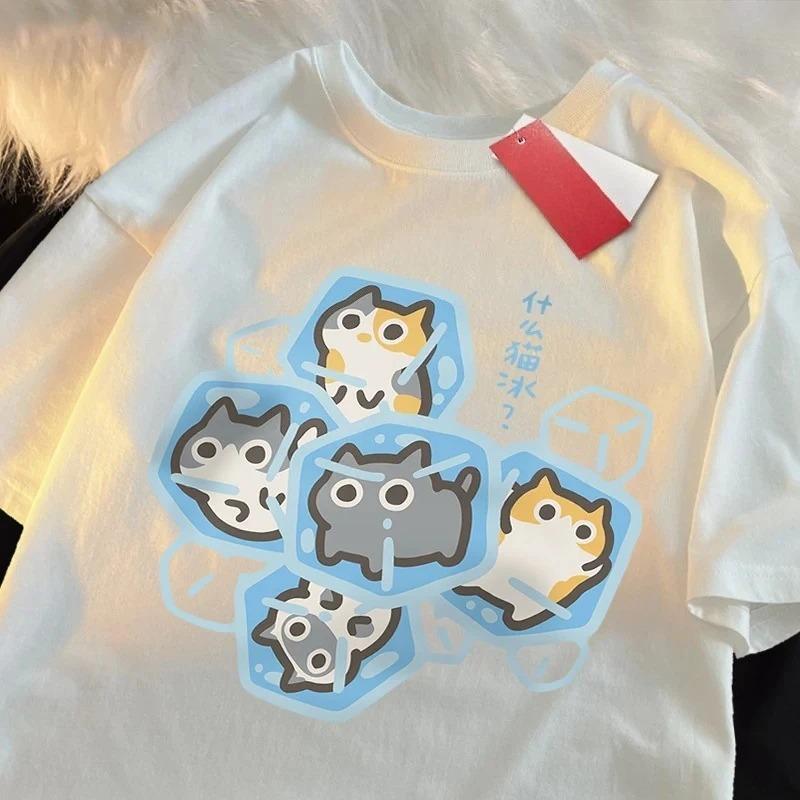Cute Cats Frozen in Ice Cubes "What Cat Ice? (What's Wrong?)" Pun Graphic Black T-Shirt | Kawaii Cat Lover Streetwear Tee