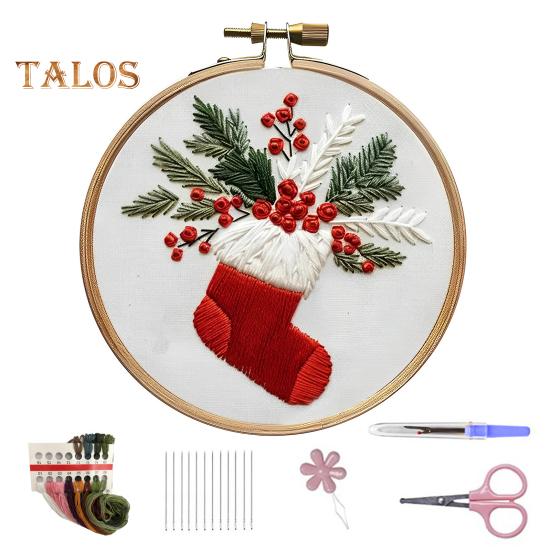 

Рождественский набор для вышивания для начинающих и взрослых, набор для вышивки крестиком «Гном, рождественский домик на дереве» с пяльцами, иглами и нитками G