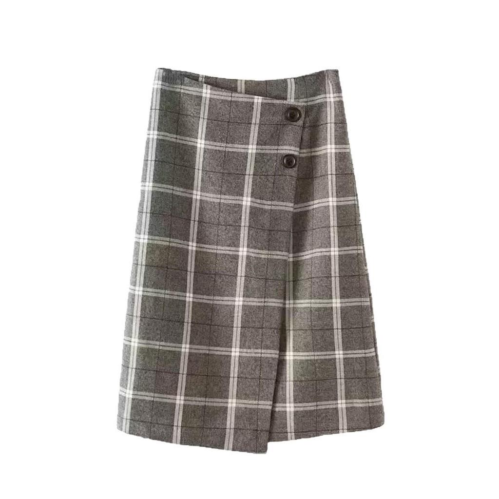2025 Autumn/Winter Women's Elegant Plaid Button Half Skirt - European & American Style Fashion
