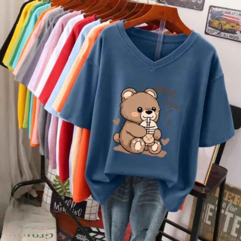 

Женская футболка с коротким рукавом, большого размера, свободная и стройнящая, топ с V-образным вырезом с принтом 2XL королевский синий