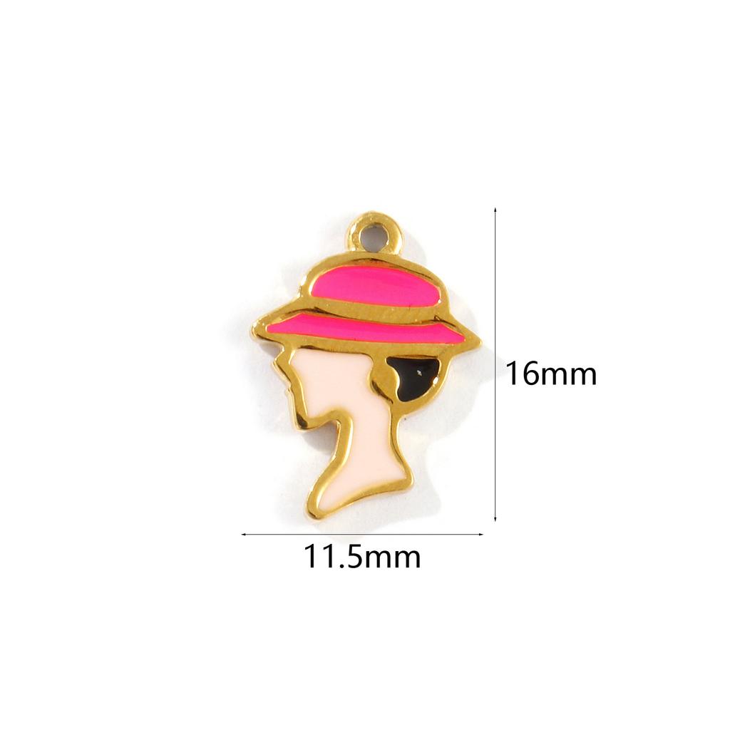 1 PC Waterproof 304 Stainless Steel Charms 18k Gold Plated Enamel The Lady With A Hat High Heels Pendant For DIY Necklace Making