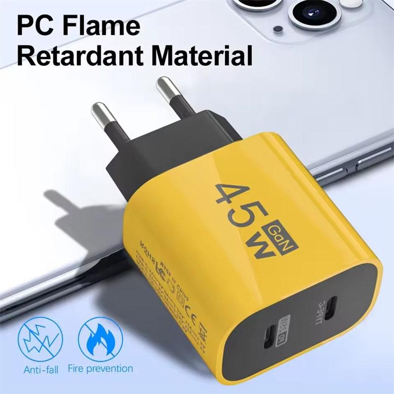 45W GaN Dual PD Charger Fast Charging USB Adapter For iPhone 15 iPad Samusng Huawei Tablet Laptop USB-C Quick Charge Plug