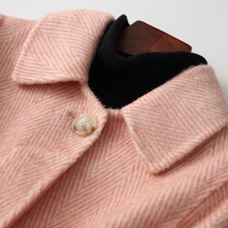 New winter double-sided fleece wool coat herringbone pattern fashion long slim and thin coat