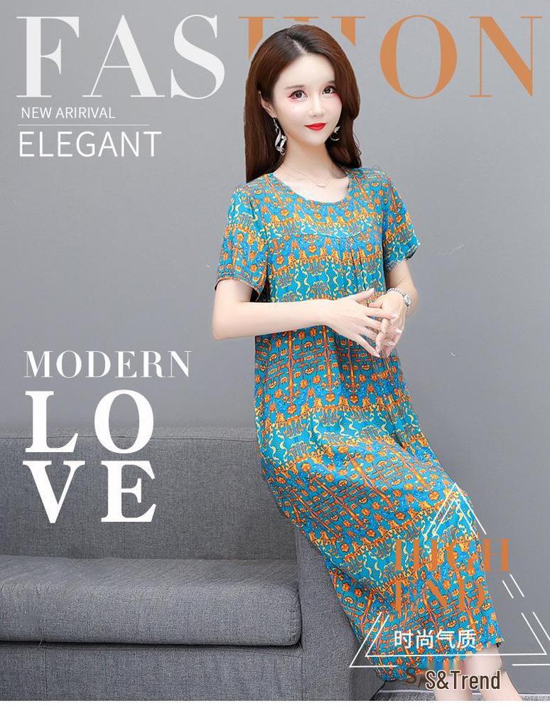 2023 Summer Floral Cotton & Rayon Dress - Stylish, Loose-Fitting, Short Sleeve for Middle-Aged & Elderly Women