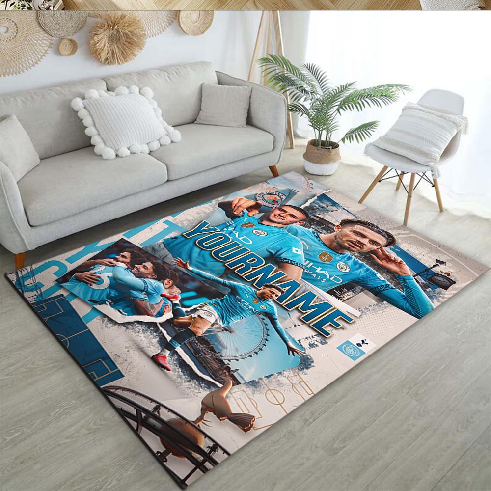 Manchester City Customized Name Carpet Suitable for Outdoor Kitchen Study room Playrooms Antislip Carpet Anime Office Decor Birthday/Christmas Gift