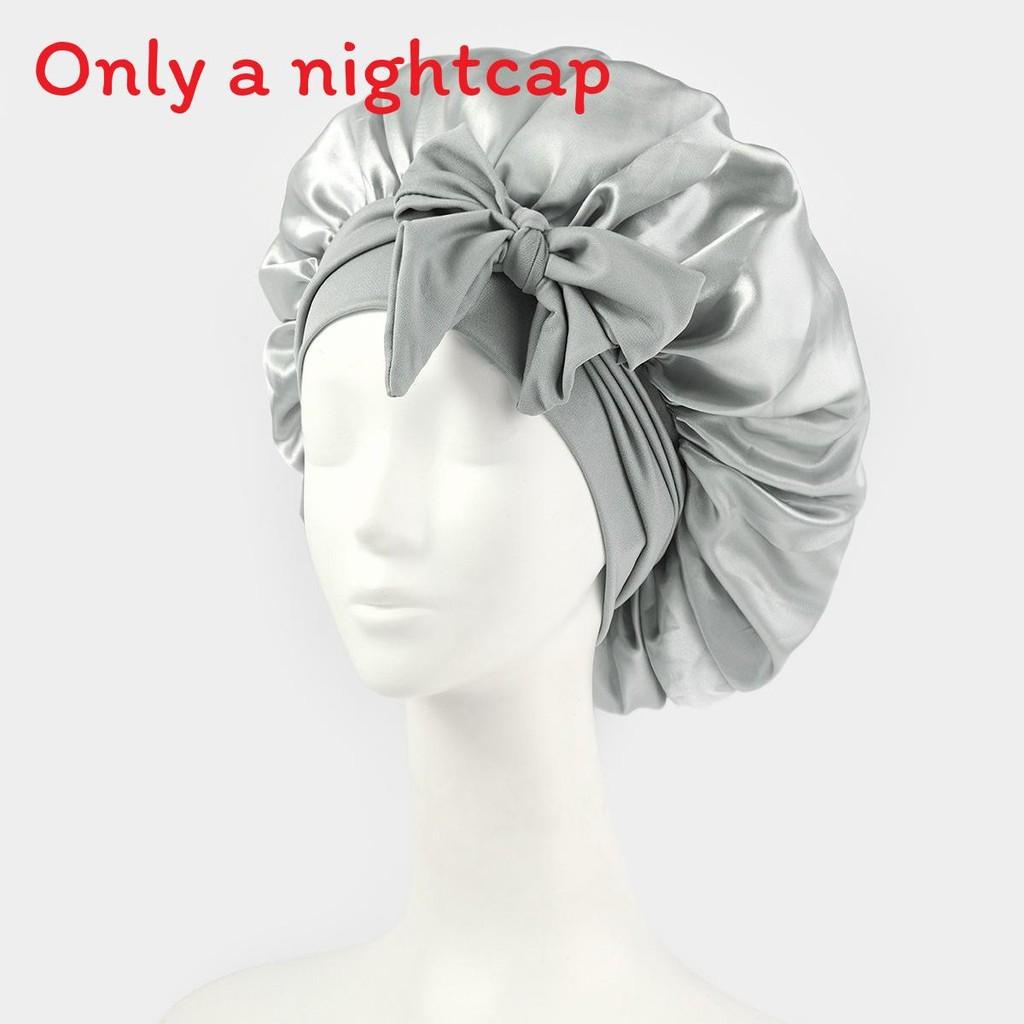 Bonnet de Nuit en Satin pour Femmes avec Nœud Papillon Lien Réglable Soin des Cheveux Bonnet de Nuit Doux en Soie