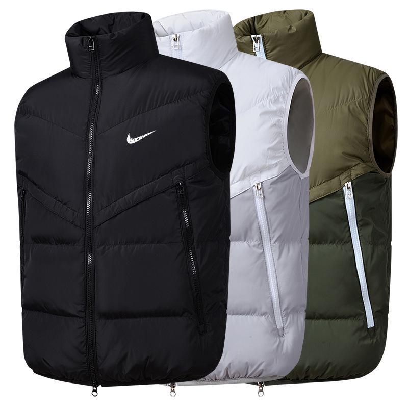 Men's Stand Collar Sleeveless Nylon Vest - Warm and Casual for Autumn/Winter