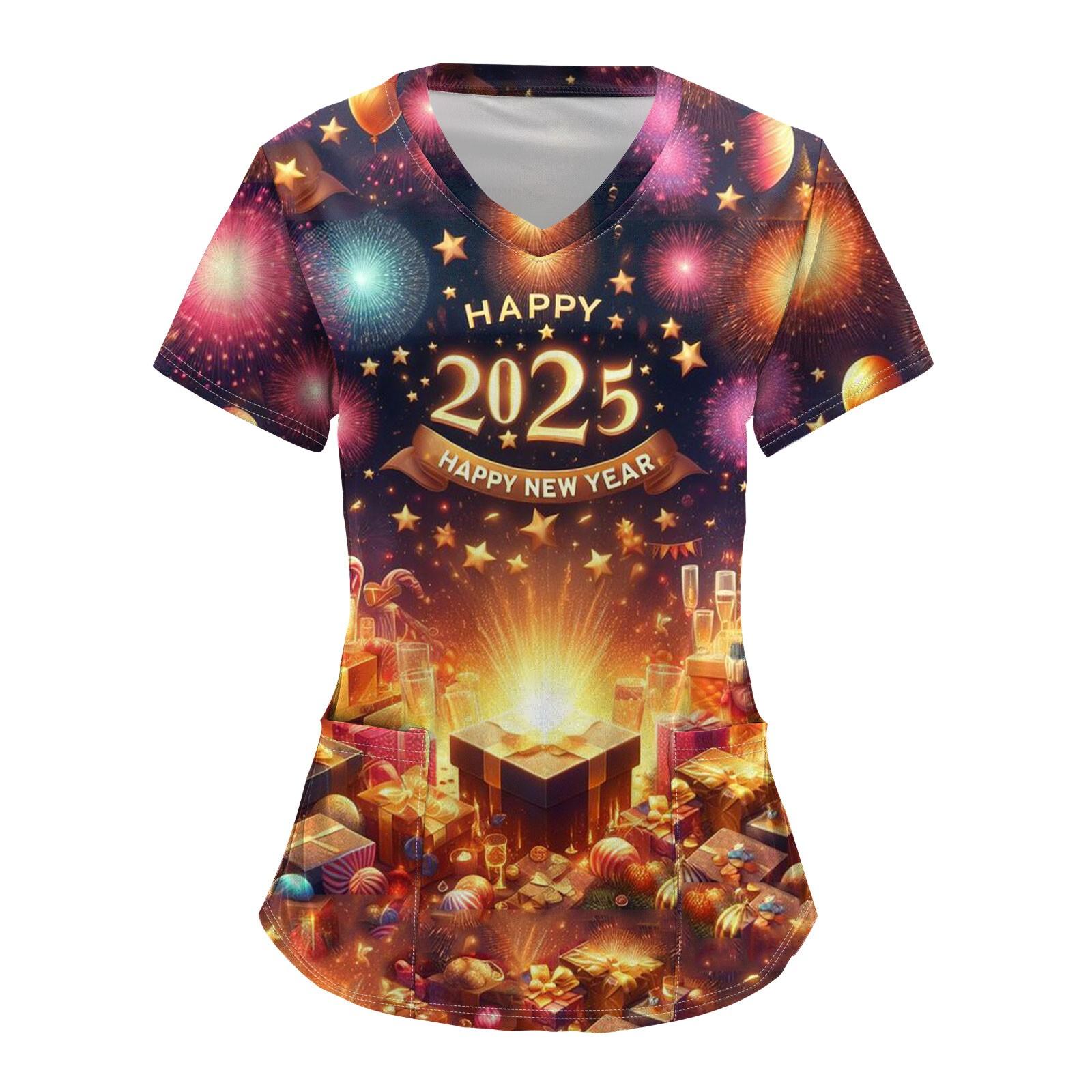 

Женский модный комбинезон с V-образным вырезом, короткими рукавами и карманами 2025 года с рождественским принтом XL оранжевый