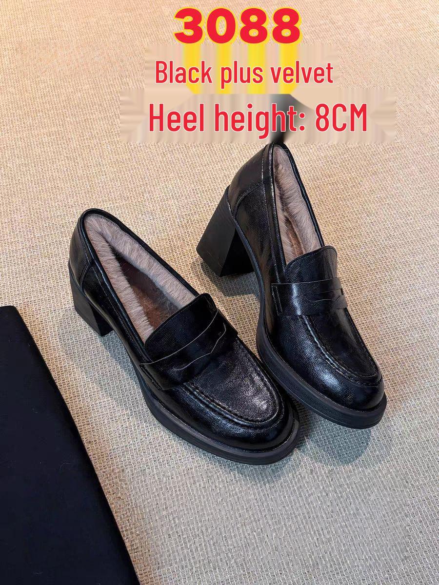 

Women s Retro High-Heeled Loafers - Versatile Black Slip-On Shoes 40