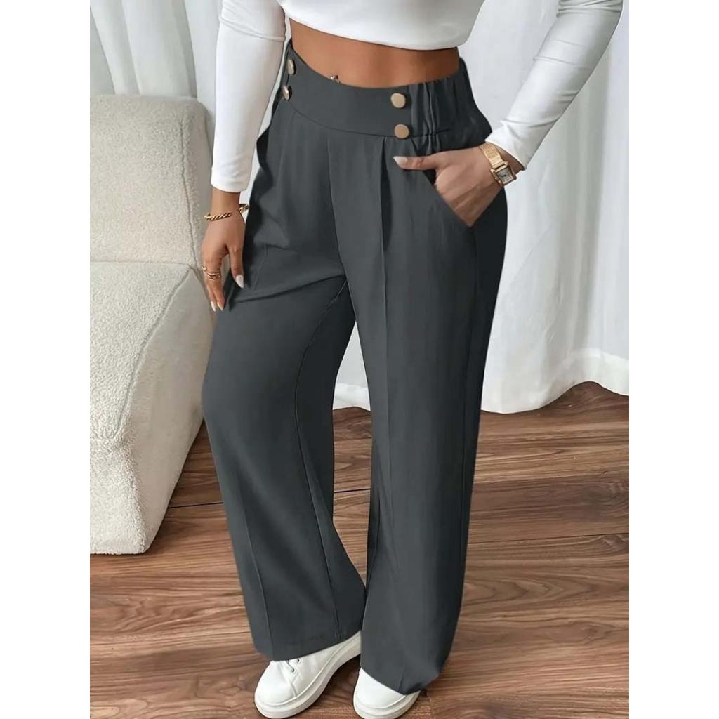 New Vertical Floor Length Casual Pants, High Waisted Pants, Loose and Elegant Straight Leg Women's Niche Design, Solid Color Pants