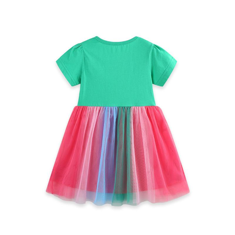 Rainbow Embroidered Princess Dress for Girls Knitted Cotton Tulle Skirt for Young Children