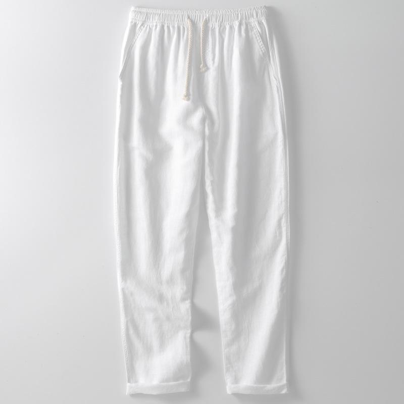 Men's Plus Size Cotton Linen Elastic Waist Trousers - Loose Straight Leg Summer Pants