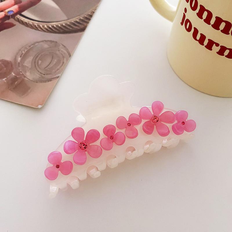 Stylish Retro Acetate Flower Clip With Brilliant Rhinestones For Sophisticated Women White9.2cm