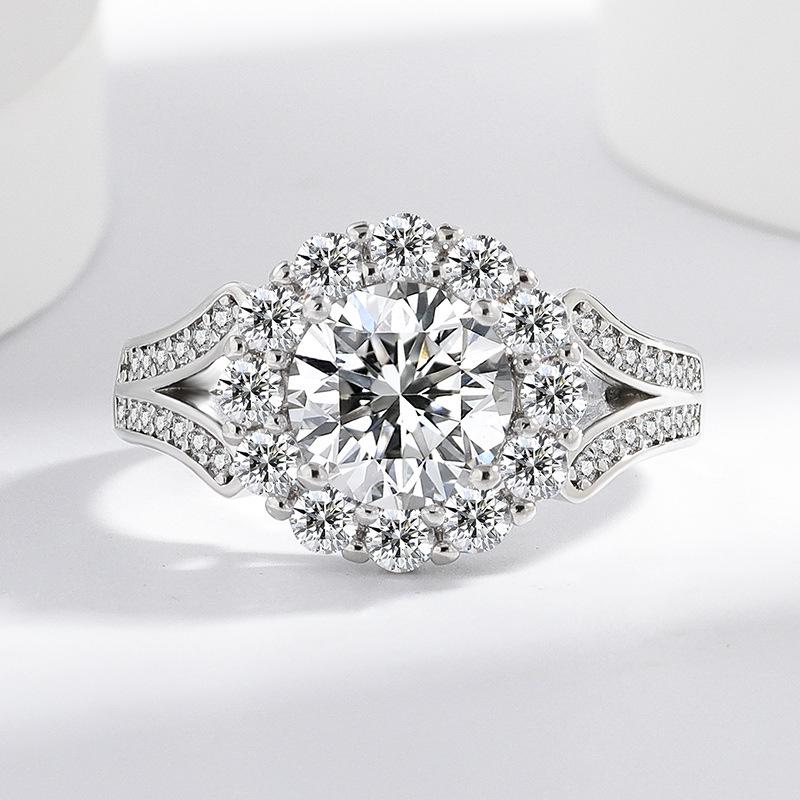 925 Sterling Silver Ring Imitation Moissanite White Zircon Ring Women's Fashion Simple Ring Birthday Party Wedding Jewelry Gift