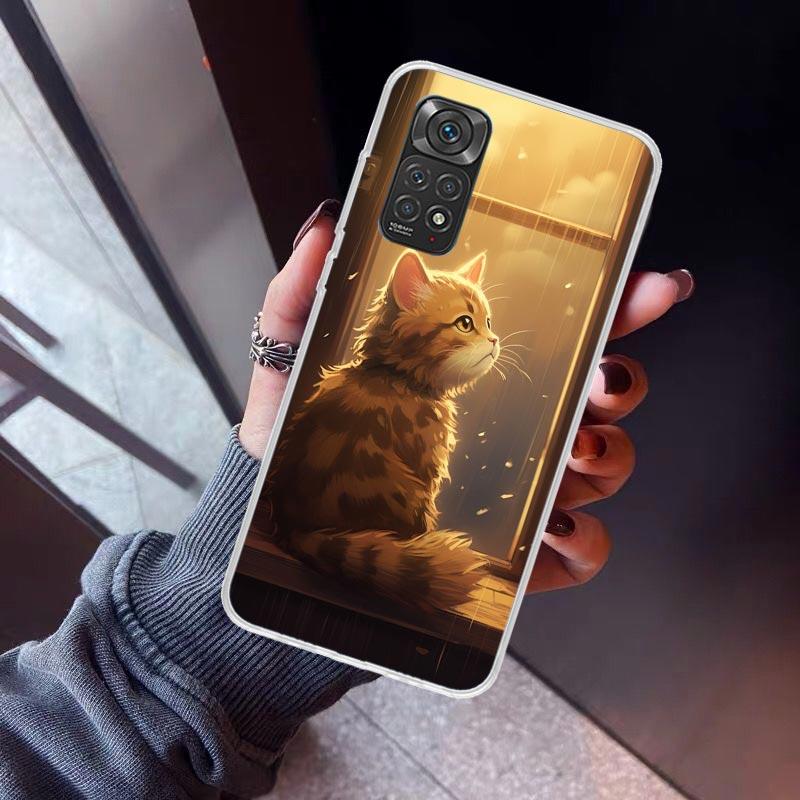 Anime Cat Rain Animal Phone Case For Xiaomi Redmi Note 10 11 12 13 14 15 Pro Plus 11S 12S 14S 11T 11E 10S Soft TPU Back Cover Re