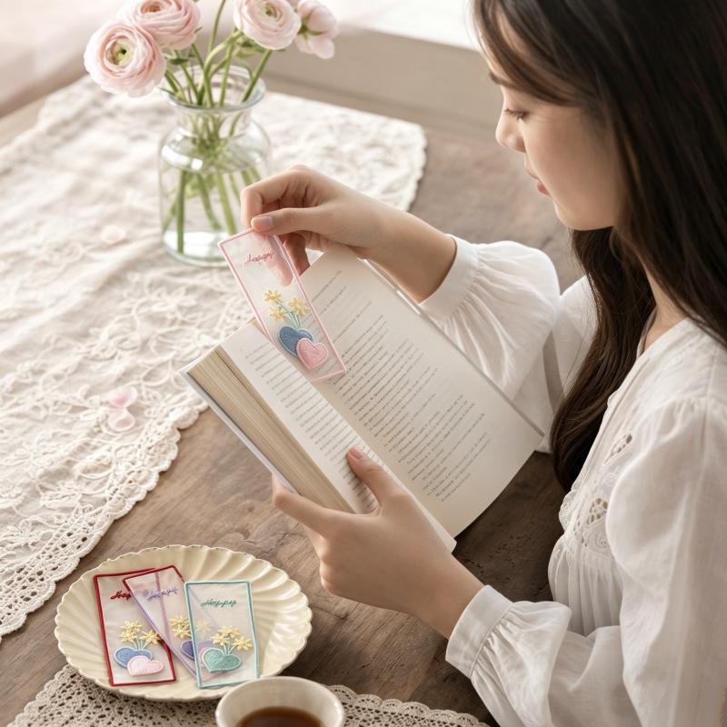 Organza Embroidery Bookmark Ins Reading Mark Delicate Student Gift Office School Supplies Stationery Items
