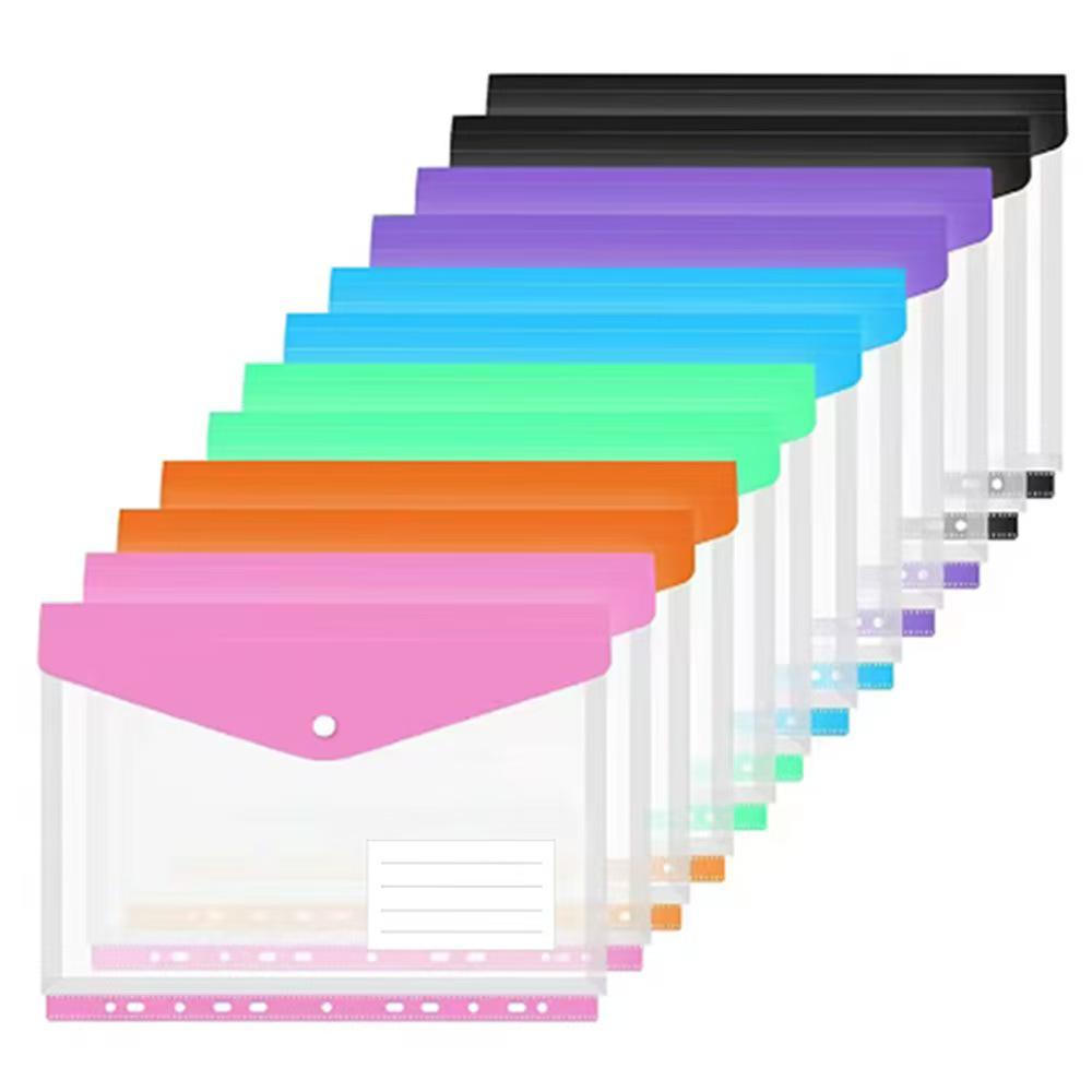 A4 Transparent 11-Hole Snap Fastener File Bag with Grid Pattern