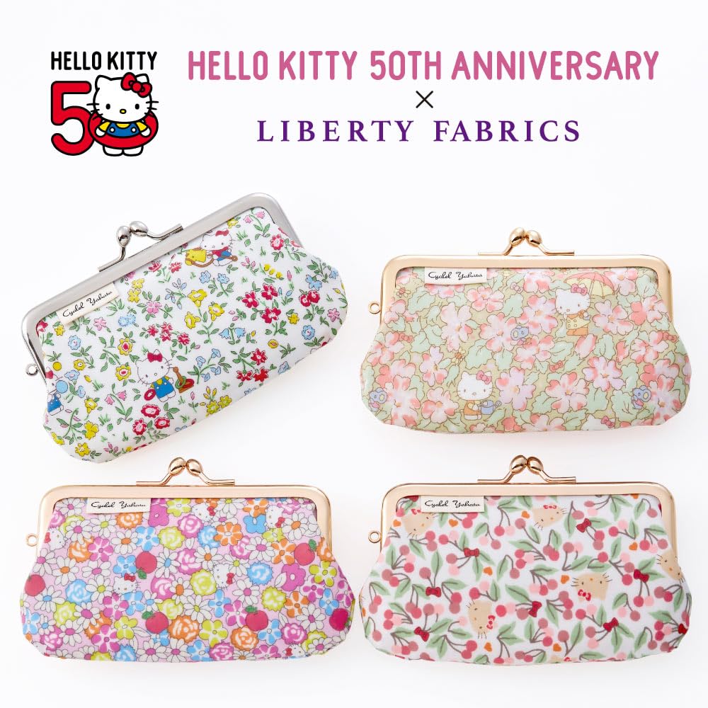 Cute and Stylish Mini Pouch with Hello Kitty and Sanrio Liberty Floral Small Makeup Made In Apple Black Characters, Print, Pattern, Pouch, Japan,