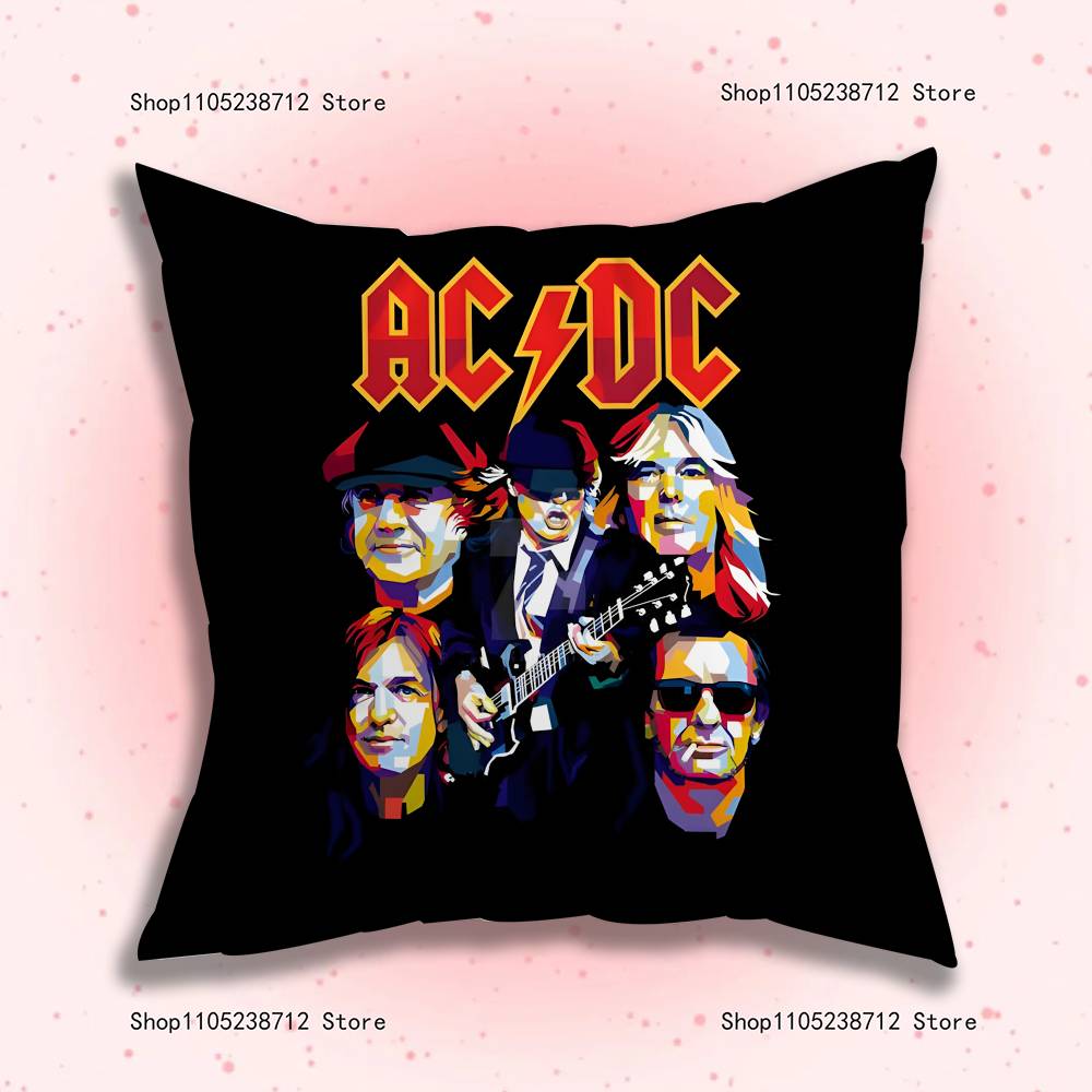 Federe Cuscino Banda Rock A-ACDC Cantante Cool Cartone Animato Divano Decorativo Casa Stampa Double-sided Corto Peluche Carino Federa Cuscino
