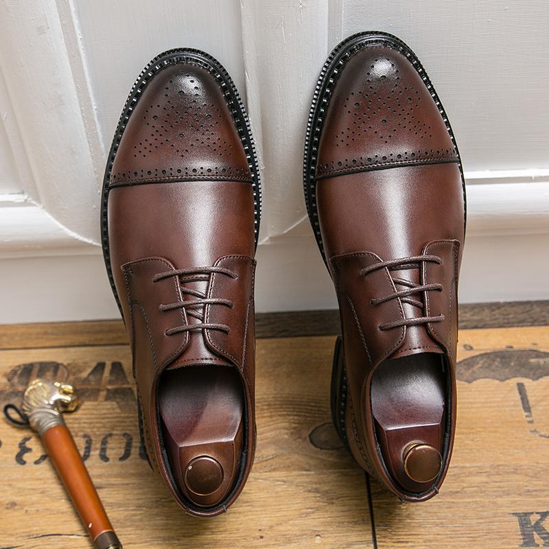 

Brock men s shoes Korean soft leather business dress men s leather shoes casual British wedding leather shoes 38 коричневый