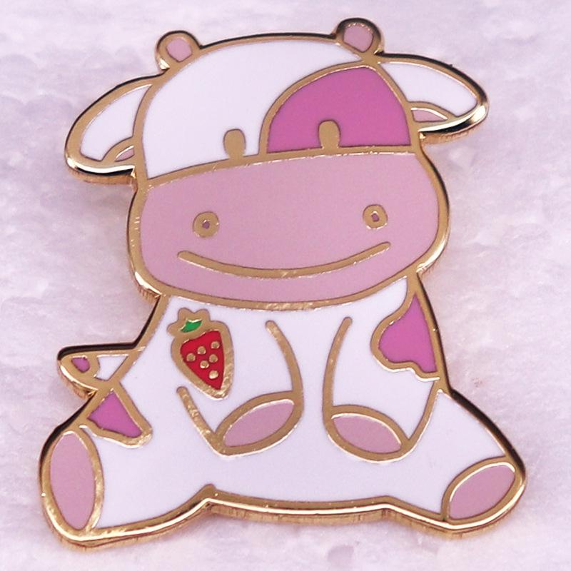 Strawberry Cow Cartoon Brooch - Cute Animal Badge Gift