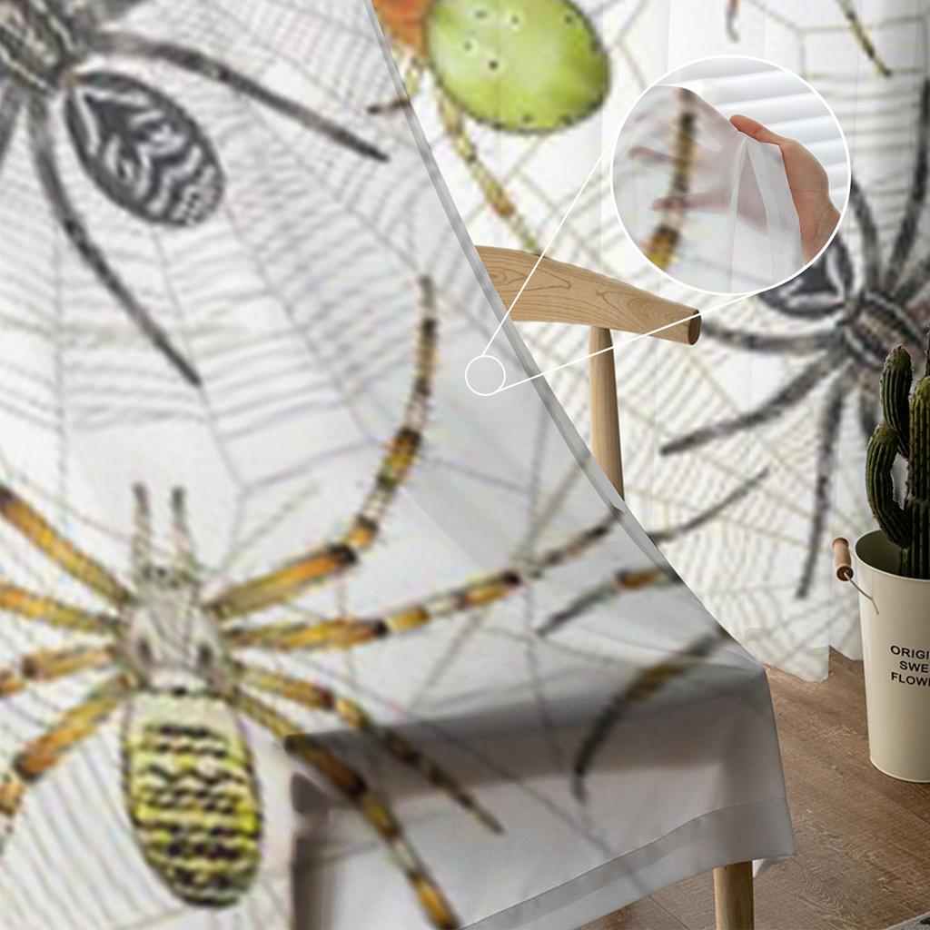 Spiders On Web Tulle Sheer Window Curtains For Living Room The Bedroom Modern Chiffon Voile Organza Curtains Decor Drapes