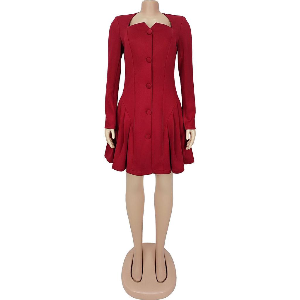 Elegantes tief ausgeschnittenes Langarm-Rüschenkleid - Europäischer & Amerikanischer Modestil