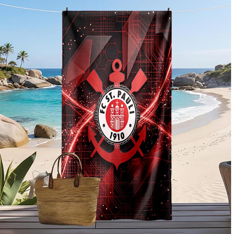 FC St. Asciugamano da Spiaggia con Stampa Calcio Pauli, Asciugamano Grande Morbido Asciugatura Rapida per Spiaggia Campeggio Nuoto