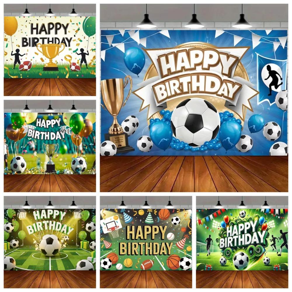 Green and blue football themed birthday decoration banner Backdrop, football field children birthday party photography Backdrop