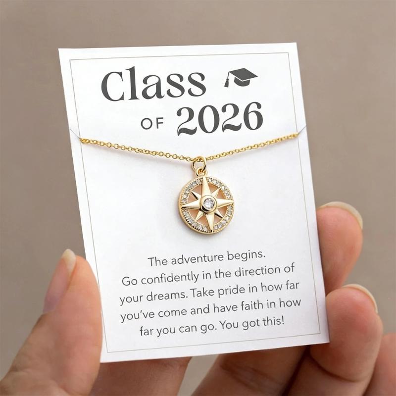 Stylish Compass Pendant Necklace In Gold Silver Rose Gold Adjustable Chain Length