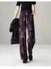 Chinese style printed casual wide leg pants for women in spring 2026, fashionable, loose and versatile, slimming and floor hugging pants