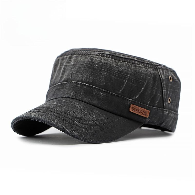 Vintage Washed Cotton Military Cap for Men Women Flat Top Hat British Style Army Cadet Cap Outdoor Casual Breathable Peaked Hat All Seasons Adjustable(55-59cm) чёрный