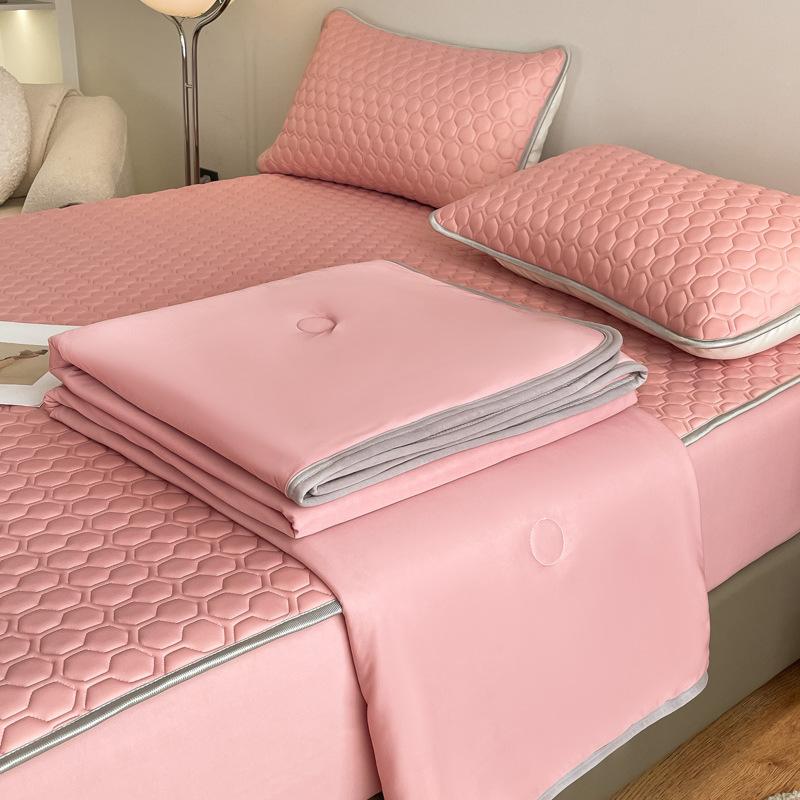 New Classic Solid Color Latex Fitted Sheet Summer Mat Summer Quilt Airable Cover Combination Kit
