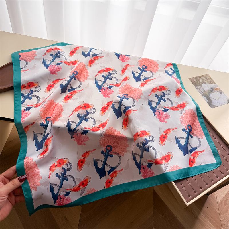 Summer pastoral simulation silk printing silk scarf small square scarf high-end shawl sunscreen neck scarf headscarf scarf