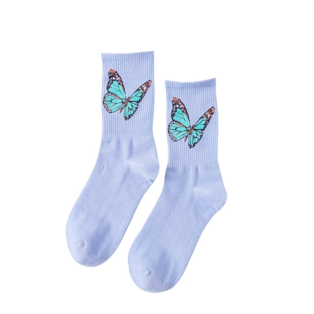 Ladies' Butterfly Printed Socks - Soft, Comfortable, and Trendy Candy Colors  Fashionable Street and Sports Socks, Suitable for All Seasons