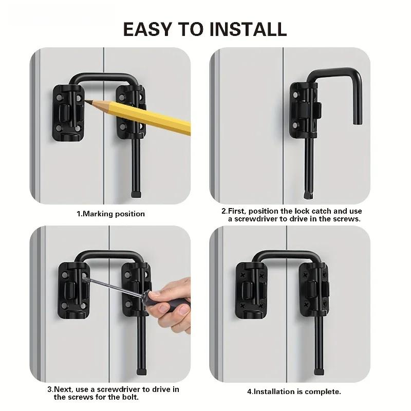 Patio Sliding Door Loop Lock,90/180 Degree Doors Latch Locks,Gate Anti-theft Buckle,U-Shaped Door Bolts Hasp Hardware