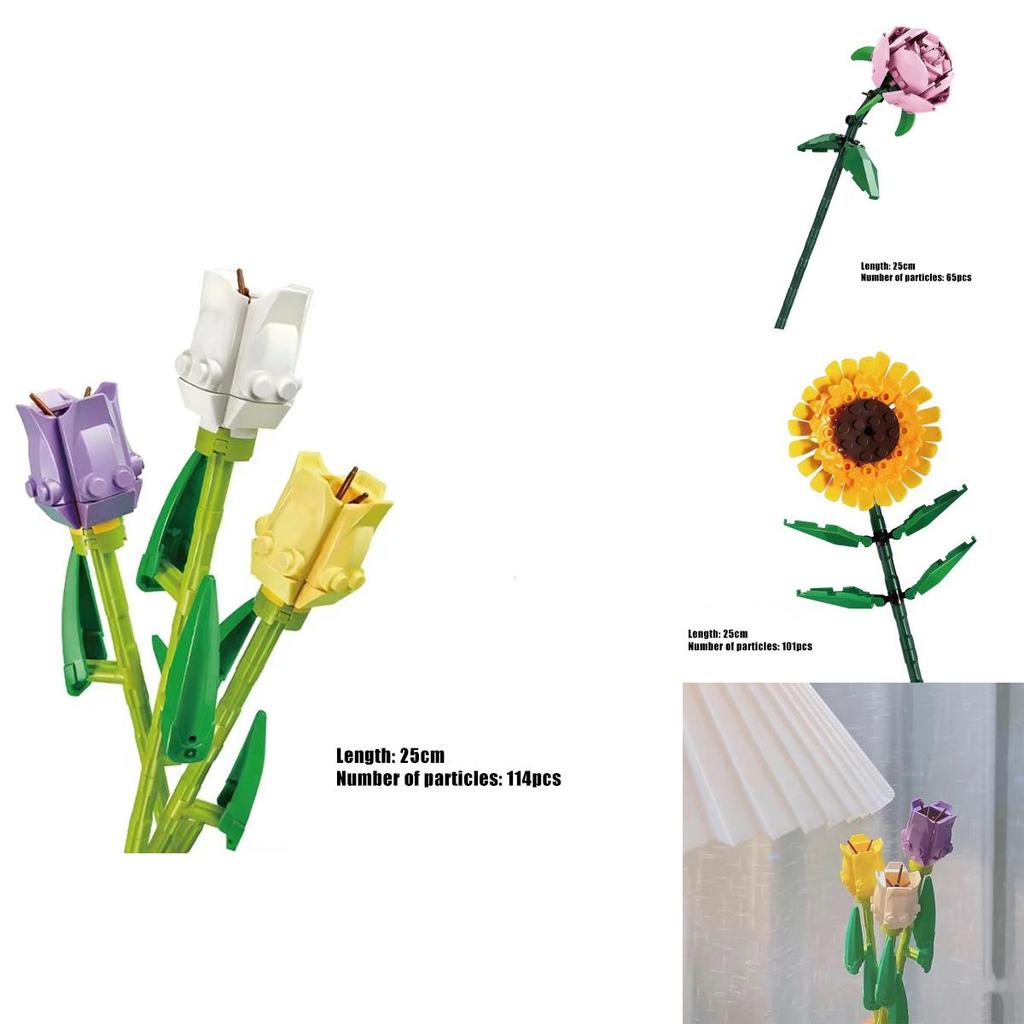 Rose Sunflower Tulip Building Blocks Toy Kids Gift Simulate Flowers Decor
