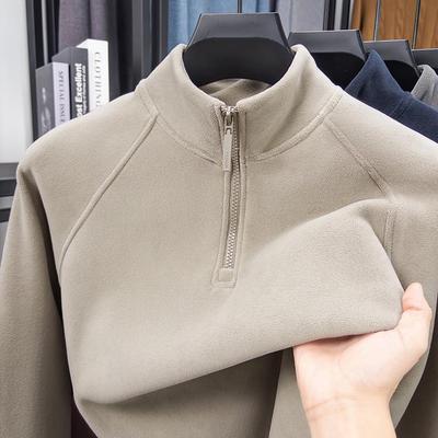 Men's Thickened Warm Half-Zip Hoodie - Autumn/Winter Solid Color Base Layer T-shirt