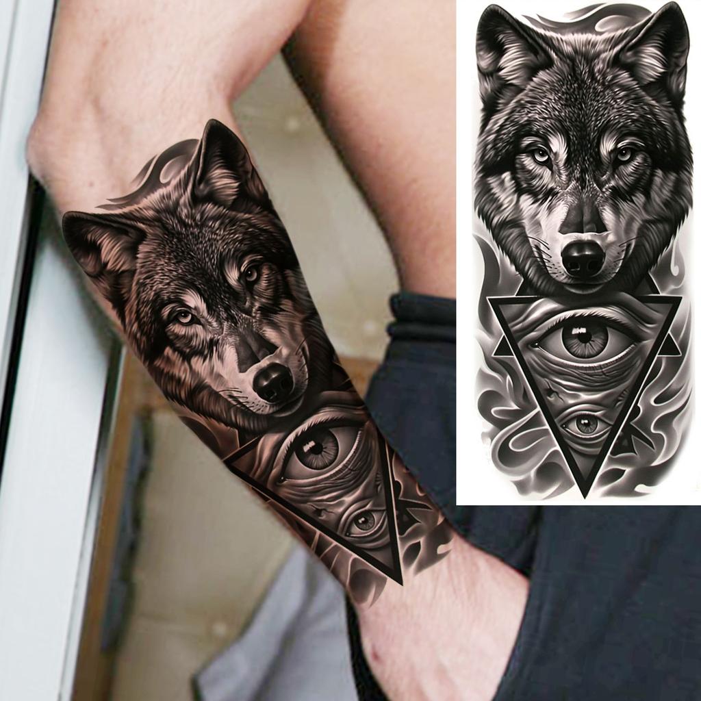 1 Sheet Forest Tribal Wolf Temporary Tattoos For Men Women Arm Leg Tatoos Waterproof Realistic Fake Tattoo Stickers Long Lasting