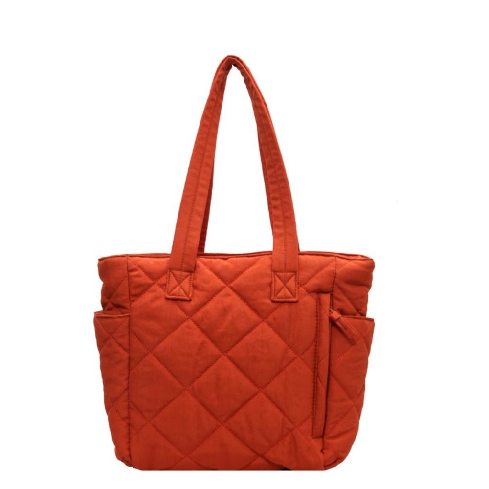 Casual Large Capacity Quilted Cotton Tote Bag Soft Solid Color Lingge Shoulder Bag Portable Thickened Commuting Handbag Travel