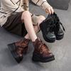 Johnature Genuine Leather Wedges Short Boots Retro Thick Soled Side Zipper Versatile Women's Shoes