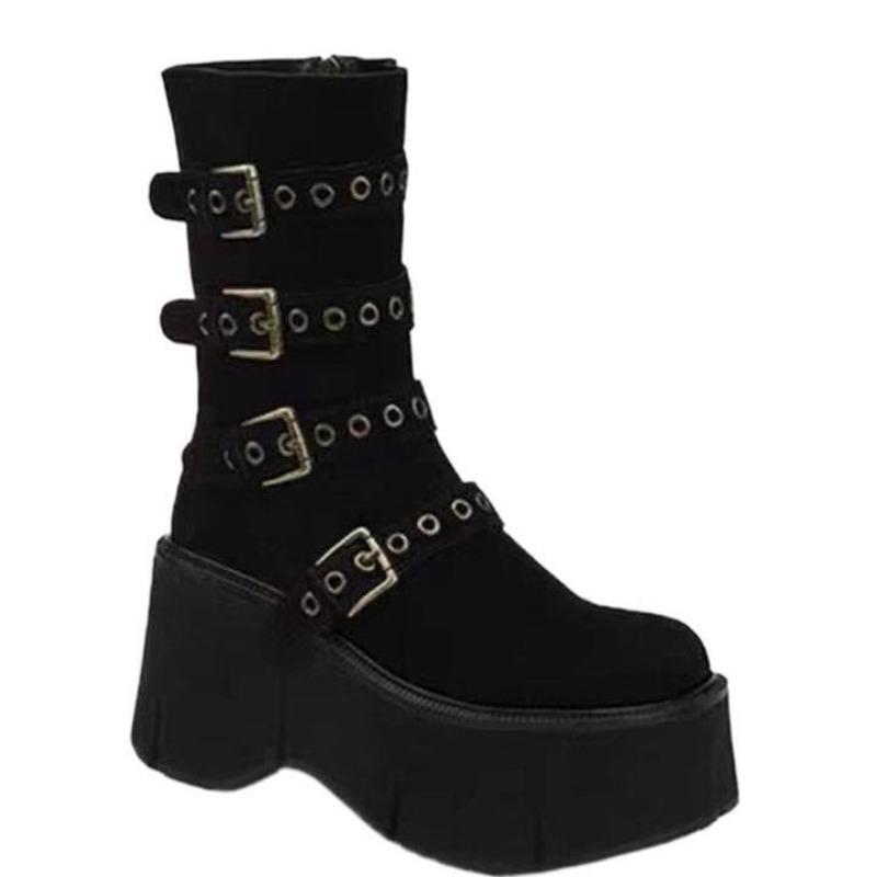 Thick Soled Slope Heel Short Style 2026 New Autumn/winter Belt Buckle Sponge Cake Mid Boots