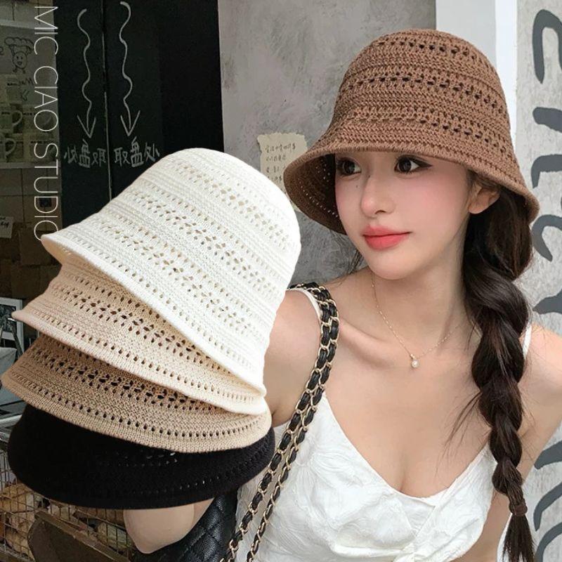 Women'S Crochet Knit Bucket Hat Lightweight Hollow Out Summer Sun Hat Breathable Beach Hat For Travel Outdoor Uv Protection