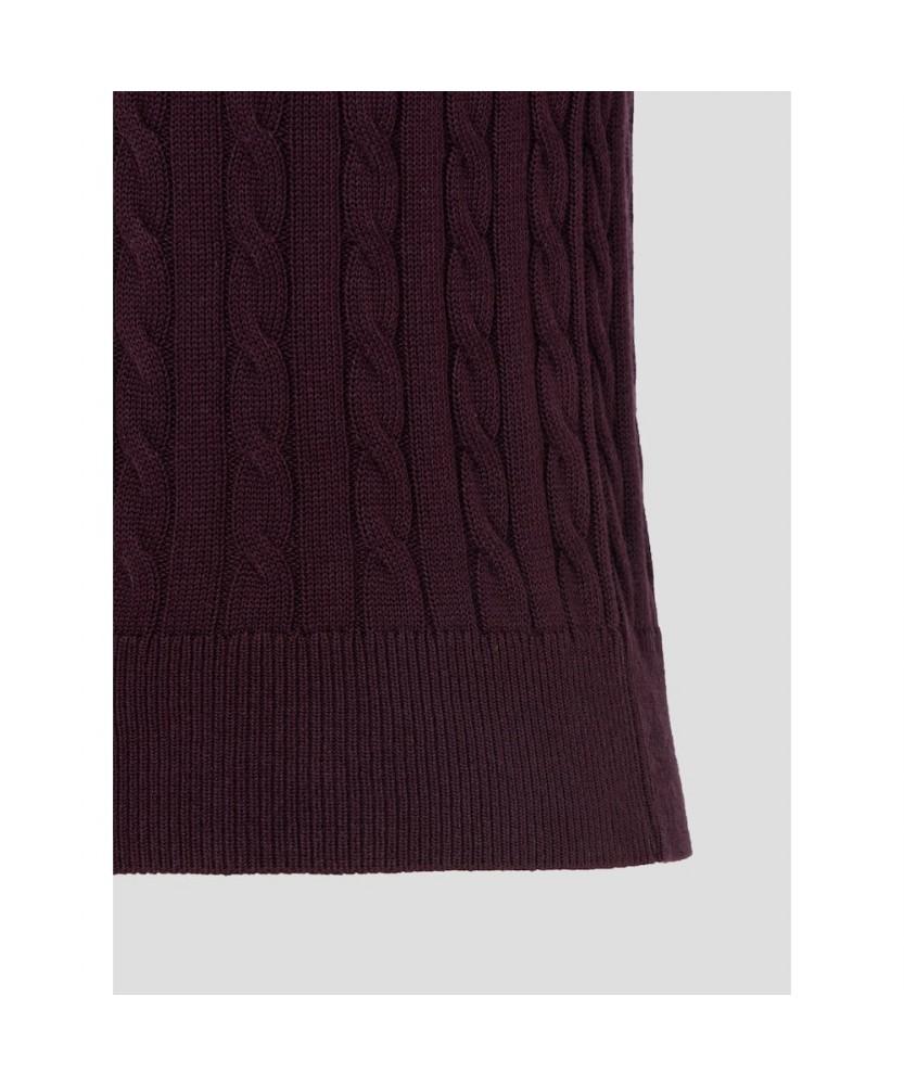 Binpolleidiseu [Essential] Cotton Cable Round Neck Short Sleeve Pullover Wine (Bf6751E02Z)