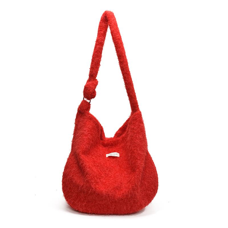 Trendy New Product Niche Design Fashionable Solid Color Woolen Tote Bag Light and Lazy Large Capacity Messenger Bag Women