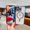 For iPhone 15 14 Pro Max Luxury Magsafe Magnetic Plating Frame Transparent Phone Case For iPhone X XS 11 12 13 14 Plus Protective Cover